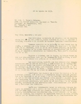 Archivo Histrico Carta a Horacio Sobarzo Jefe del Comit Ejecutivo Regional, Hermosillo, Sonora