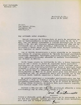 Archivo Histrico Respuesta Carta el 18 de junio de 1939 de Jos Castaedo a Manuel Ulloa sobre la carta de invitacin, Mexicali, Baja California