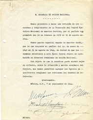 Archivo Histrico Oficio dirigido a la H. Asamblea Nacional 1944