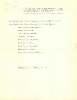 Archivo Histrico Lista de integrantes del Consejo Regional y Consejo Local de Accin Nacional, en Saltillo, Coahuila